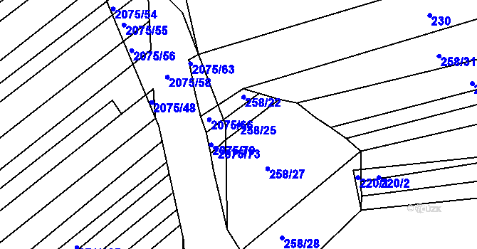 Parcela st. 258/25 v KÚ Merklín u Přeštic, Katastrální mapa