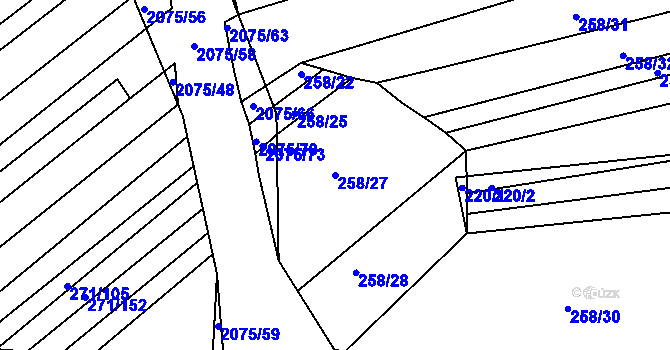 Parcela st. 258/27 v KÚ Merklín u Přeštic, Katastrální mapa
