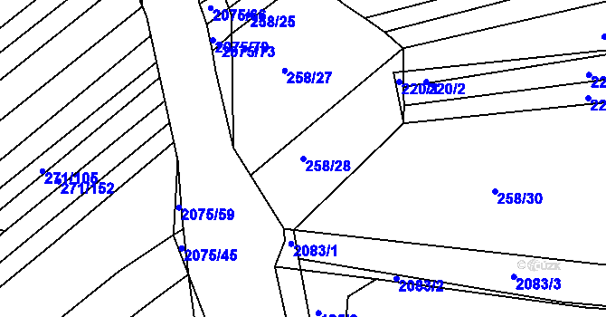 Parcela st. 258/28 v KÚ Merklín u Přeštic, Katastrální mapa