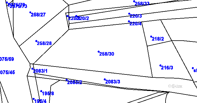 Parcela st. 258/30 v KÚ Merklín u Přeštic, Katastrální mapa