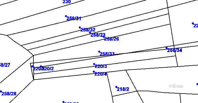 Parcela st. 258/33 v KÚ Merklín u Přeštic, Katastrální mapa