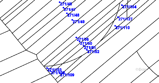 Parcela st. 271/50 v KÚ Merklín u Přeštic, Katastrální mapa