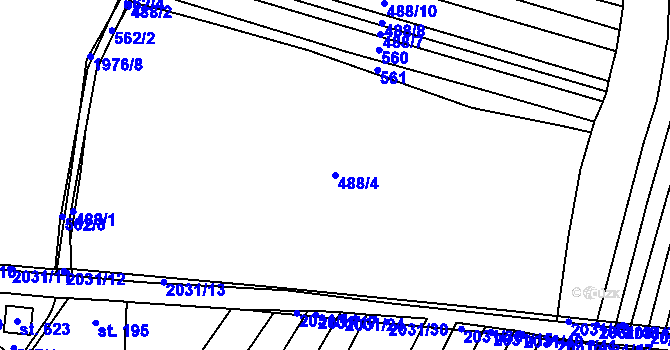 Parcela st. 488/4 v KÚ Merklín u Přeštic, Katastrální mapa