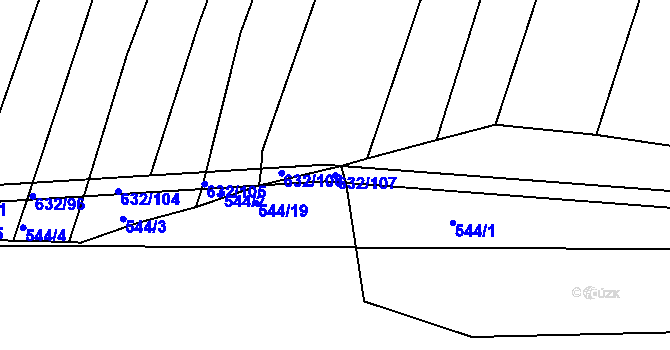 Parcela st. 632/107 v KÚ Merklín u Přeštic, Katastrální mapa