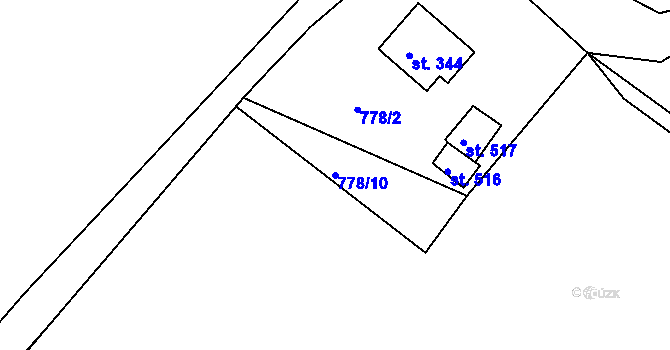 Parcela st. 778/10 v KÚ Merklín u Přeštic, Katastrální mapa