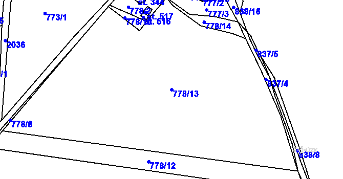 Parcela st. 778/13 v KÚ Merklín u Přeštic, Katastrální mapa