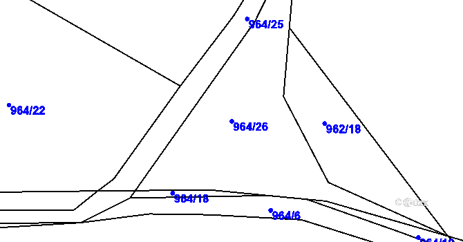 Parcela st. 964/26 v KÚ Merklín u Přeštic, Katastrální mapa