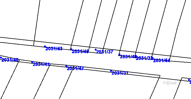 Parcela st. 2031/37 v KÚ Merklín u Přeštic, Katastrální mapa