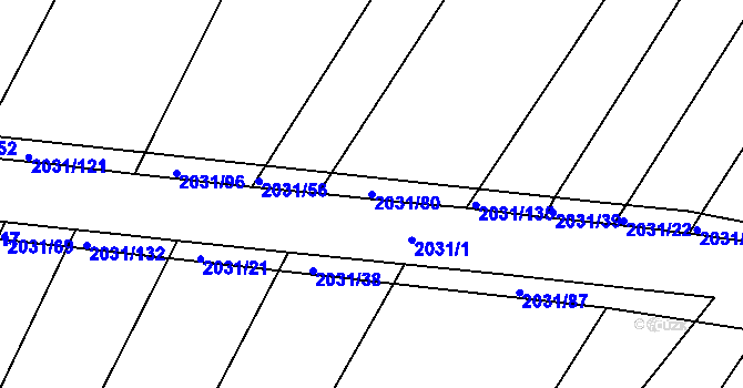 Parcela st. 2031/80 v KÚ Merklín u Přeštic, Katastrální mapa