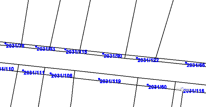 Parcela st. 2031/90 v KÚ Merklín u Přeštic, Katastrální mapa