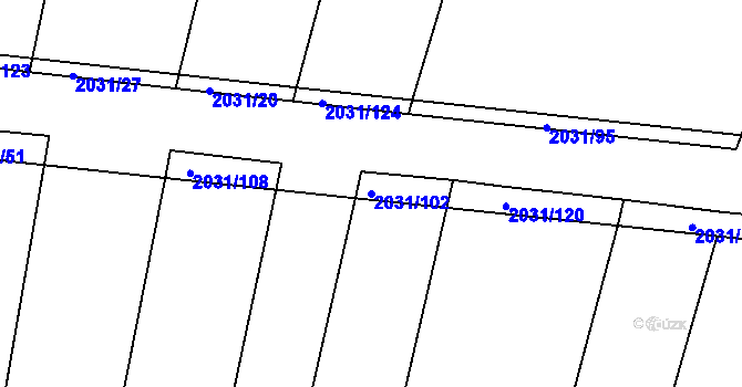Parcela st. 2031/102 v KÚ Merklín u Přeštic, Katastrální mapa
