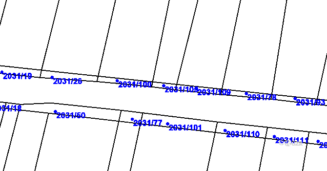 Parcela st. 2031/105 v KÚ Merklín u Přeštic, Katastrální mapa