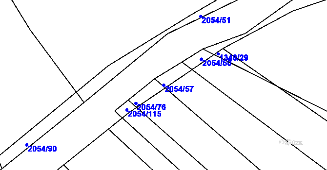 Parcela st. 2054/57 v KÚ Merklín u Přeštic, Katastrální mapa