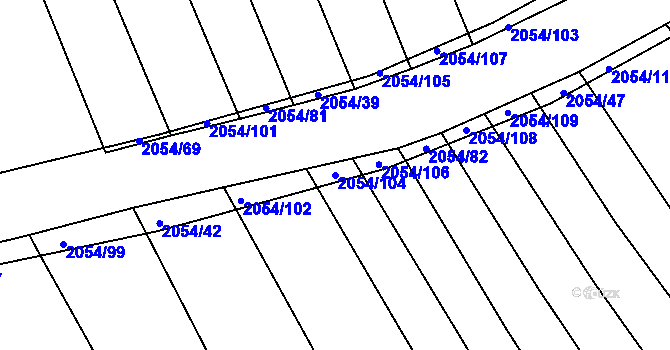 Parcela st. 2054/104 v KÚ Merklín u Přeštic, Katastrální mapa