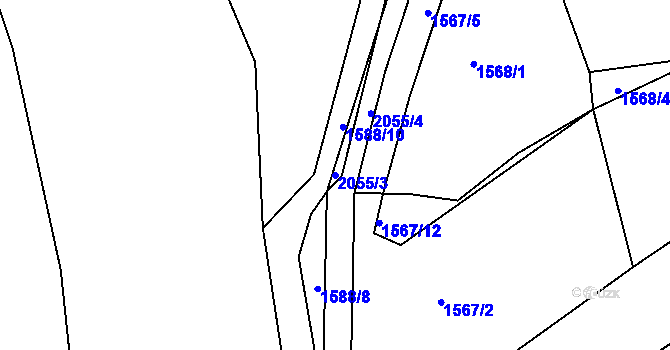 Parcela st. 2055/3 v KÚ Merklín u Přeštic, Katastrální mapa