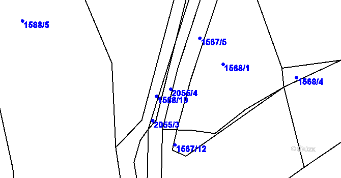 Parcela st. 2055/4 v KÚ Merklín u Přeštic, Katastrální mapa