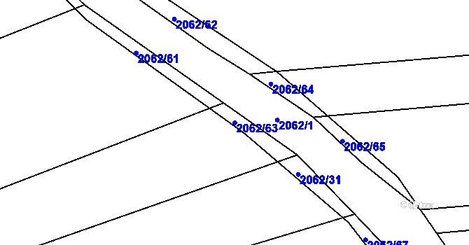 Parcela st. 2062/63 v KÚ Merklín u Přeštic, Katastrální mapa