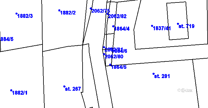 Parcela st. 2062/80 v KÚ Merklín u Přeštic, Katastrální mapa