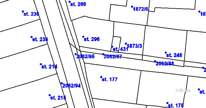 Parcela st. 2062/87 v KÚ Merklín u Přeštic, Katastrální mapa