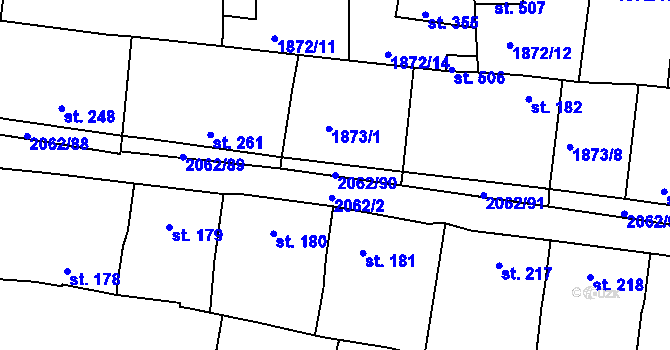 Parcela st. 2062/90 v KÚ Merklín u Přeštic, Katastrální mapa
