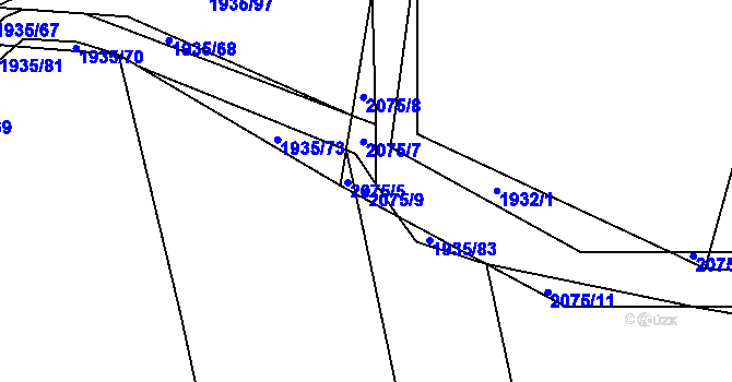 Parcela st. 2075/9 v KÚ Merklín u Přeštic, Katastrální mapa