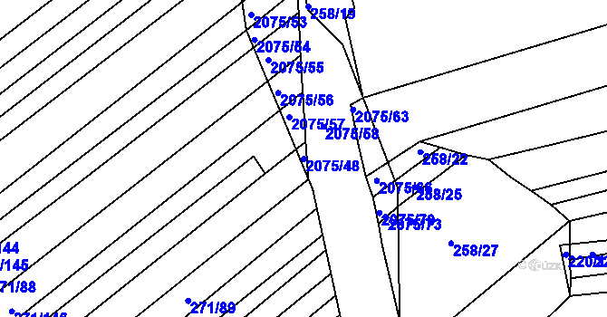 Parcela st. 2075/48 v KÚ Merklín u Přeštic, Katastrální mapa