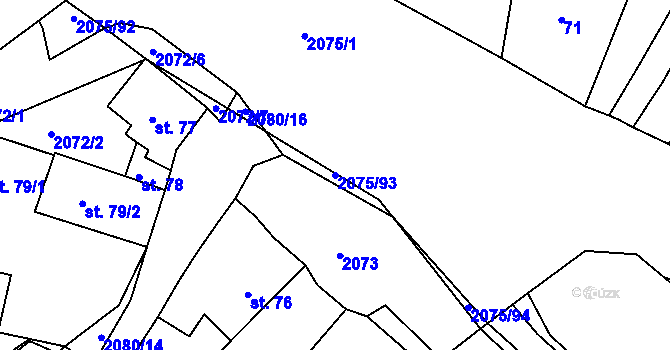 Parcela st. 2075/93 v KÚ Merklín u Přeštic, Katastrální mapa