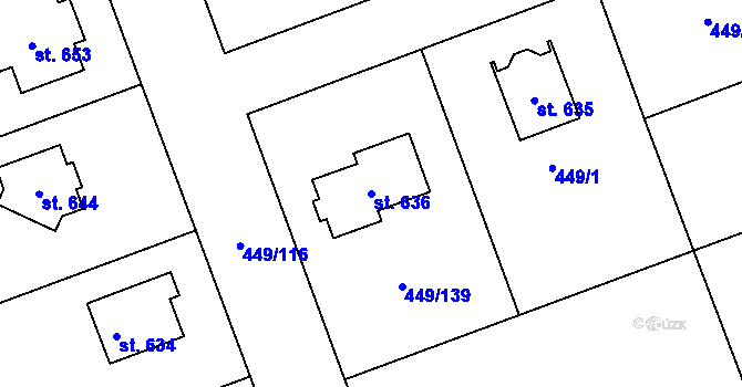 Parcela st. 636 v KÚ Merklín u Přeštic, Katastrální mapa