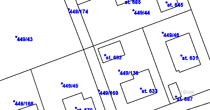 Parcela st. 692 v KÚ Merklín u Přeštic, Katastrální mapa