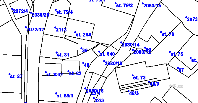 Parcela st. 640 v KÚ Merklín u Přeštic, Katastrální mapa