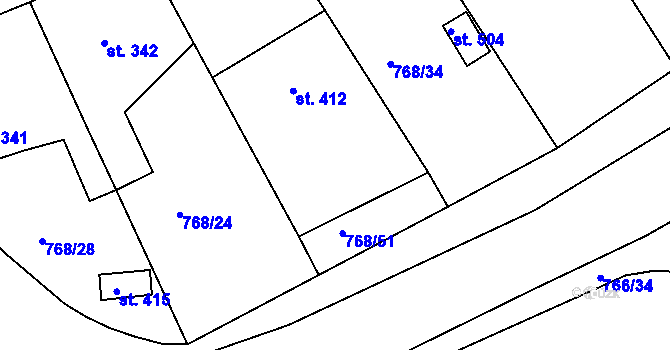Parcela st. 768/80 v KÚ Merklín u Přeštic, Katastrální mapa