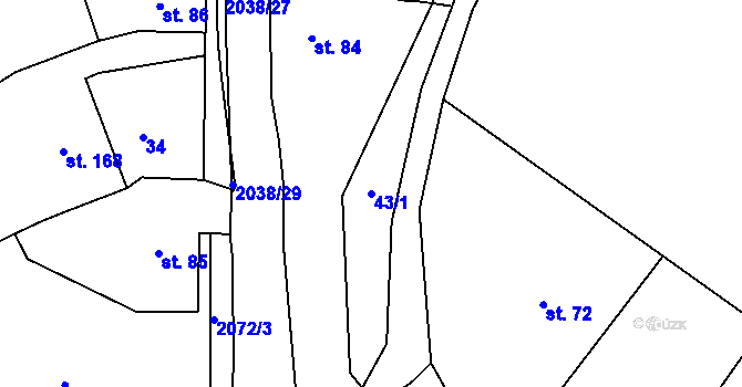 Parcela st. 43/1 v KÚ Merklín u Přeštic, Katastrální mapa