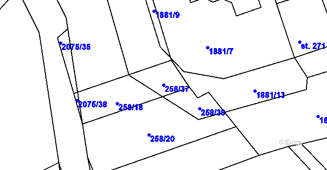 Parcela st. 258/37 v KÚ Merklín u Přeštic, Katastrální mapa