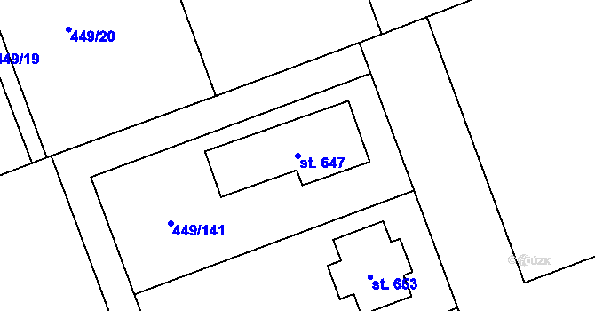 Parcela st. 647 v KÚ Merklín u Přeštic, Katastrální mapa