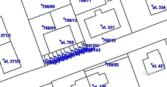 Parcela st. 768/102 v KÚ Merklín u Přeštic, Katastrální mapa