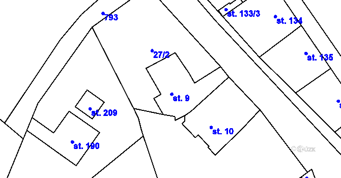 Parcela st. 9 v KÚ Merklovice, Katastrální mapa