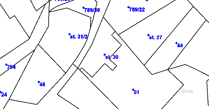 Parcela st. 30 v KÚ Merklovice, Katastrální mapa