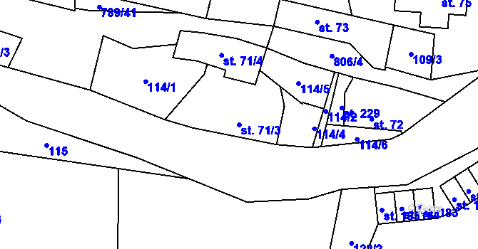 Parcela st. 71/3 v KÚ Merklovice, Katastrální mapa