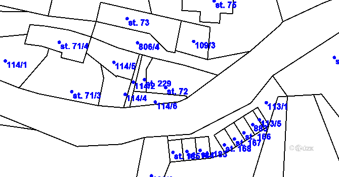 Parcela st. 72 v KÚ Merklovice, Katastrální mapa