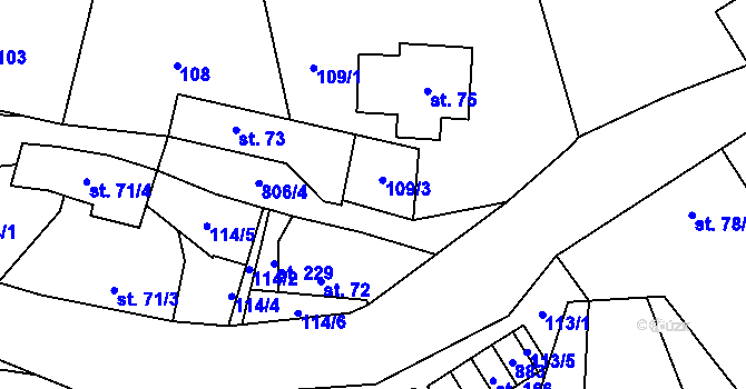 Parcela st. 74 v KÚ Merklovice, Katastrální mapa