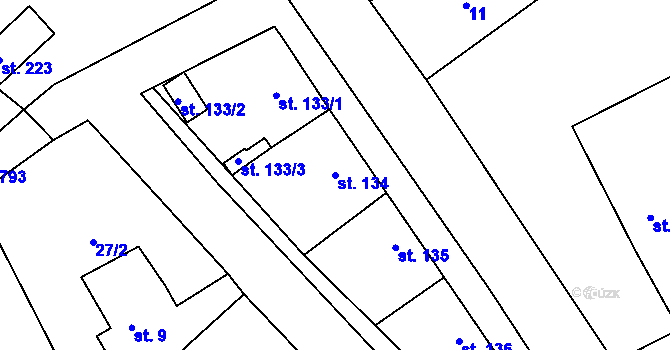 Parcela st. 134 v KÚ Merklovice, Katastrální mapa