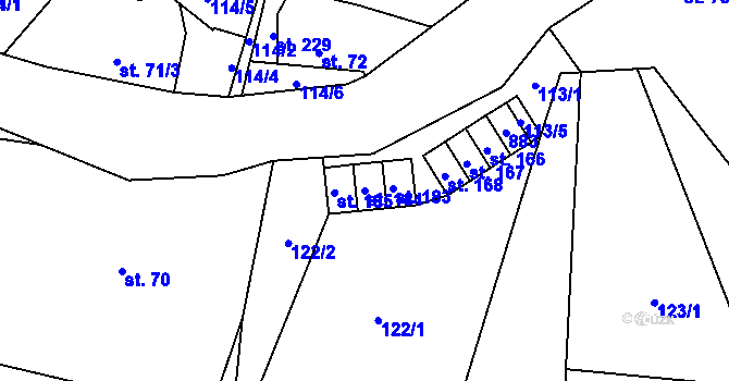 Parcela st. 184 v KÚ Merklovice, Katastrální mapa