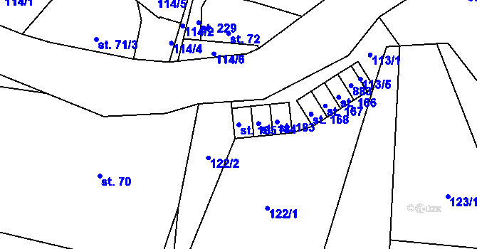 Parcela st. 185 v KÚ Merklovice, Katastrální mapa