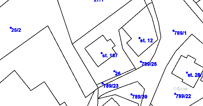 Parcela st. 187 v KÚ Merklovice, Katastrální mapa