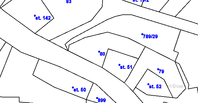Parcela st. 80 v KÚ Merklovice, Katastrální mapa
