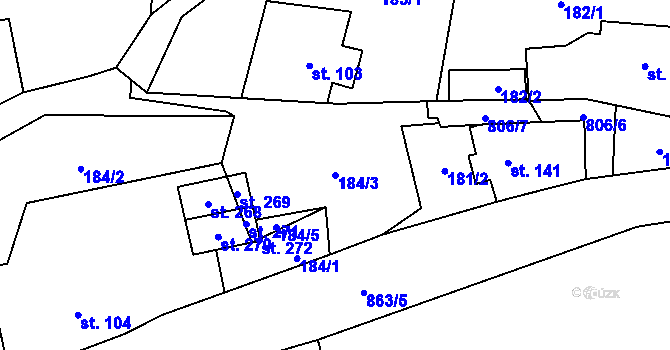 Parcela st. 184/3 v KÚ Merklovice, Katastrální mapa