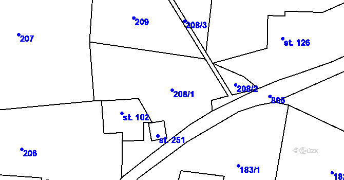 Parcela st. 208/1 v KÚ Merklovice, Katastrální mapa