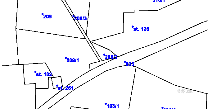 Parcela st. 208/2 v KÚ Merklovice, Katastrální mapa