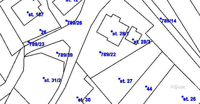 Parcela st. 789/22 v KÚ Merklovice, Katastrální mapa