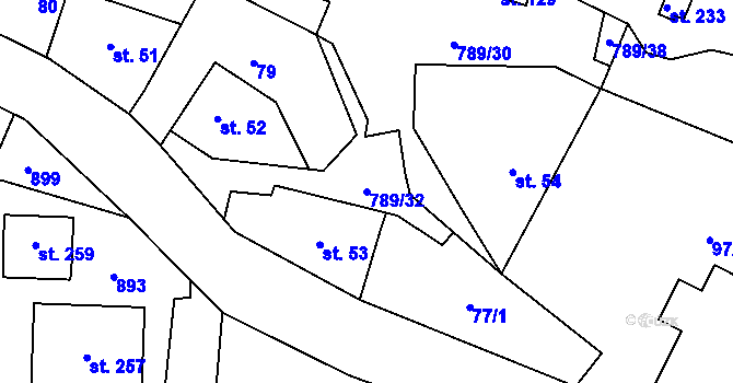 Parcela st. 789/32 v KÚ Merklovice, Katastrální mapa